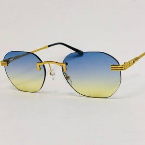 Men Women Sunglasses Hip Hop Gold Yellow Blue Lens Fashion Shades‎ Rapper Lentes
